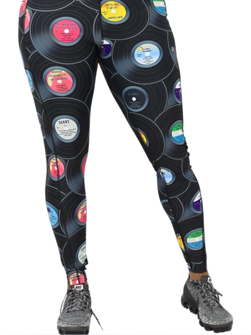 Brick Built Women’s Black Vinyl Record Print Leggings Tights Size M  Juke Box
